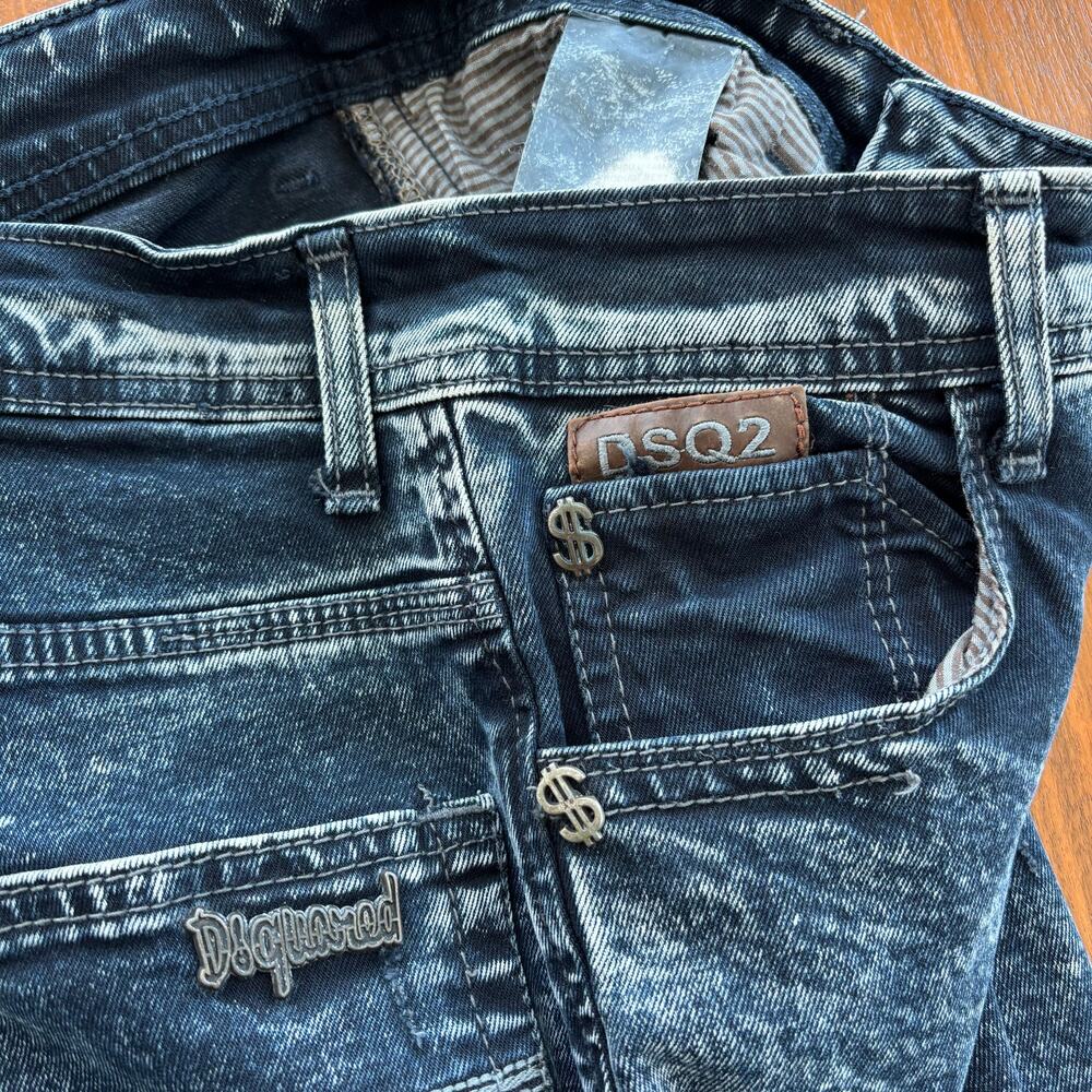 Dsquared2 DSQ2 Acid Wash Jeans Men Sz 30 Slim Straight Vintage Style Maple Leaf - Picture 9 of 15